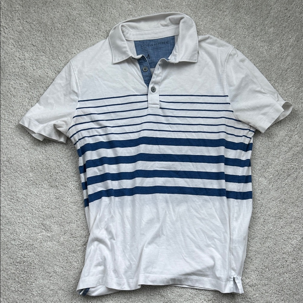 Banana Republic Navy and White Striped Polo